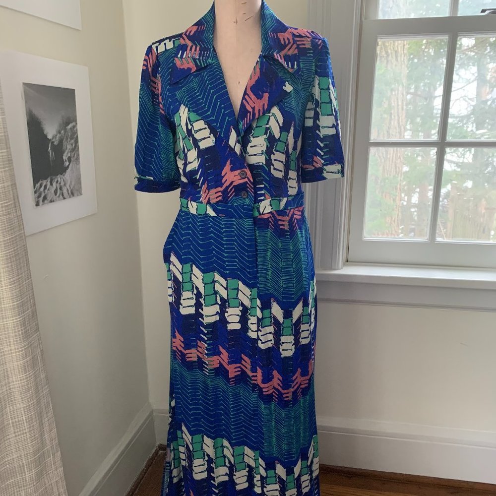 Tucker Long Silk Dress with Geometric Pattern